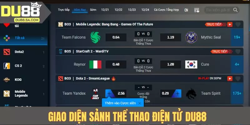 Giao diện sảnh thể thao điện tử DU88