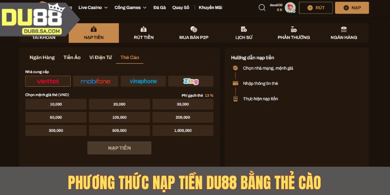 Phương thức nạp tiền DU88 bằng thẻ cào 